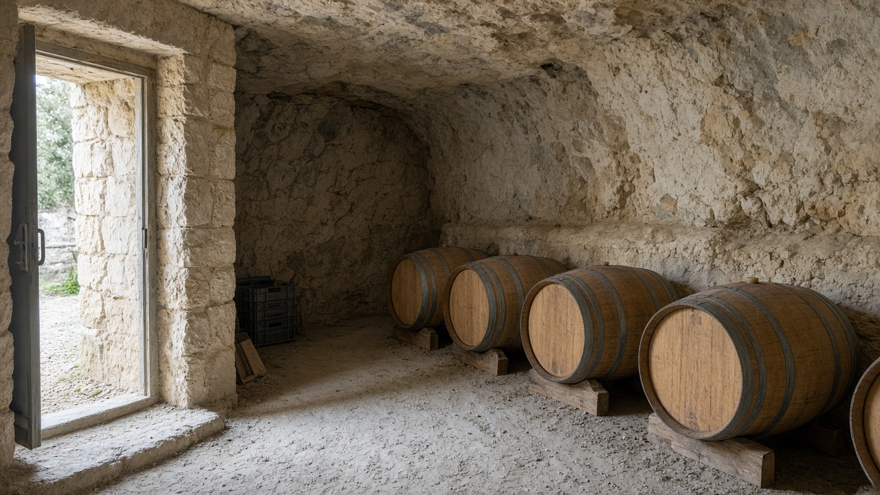 The cellar where the three Casa Umbra wines finish.