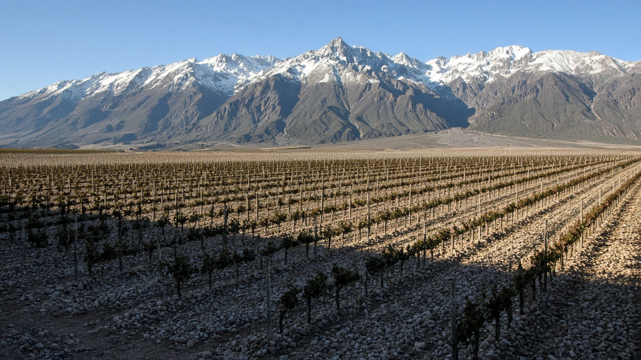 High vines in the Valle de Uco, Andes to the west.